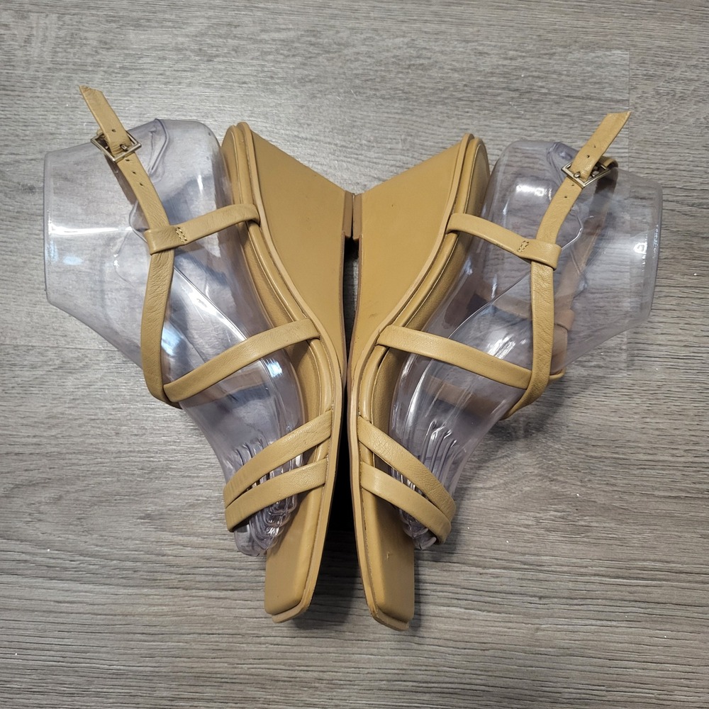 Caslon Tan Leather Strappy Wedge Sandals Square Toe Beige Comfort Womens Size 7 - Picture 5 of 10